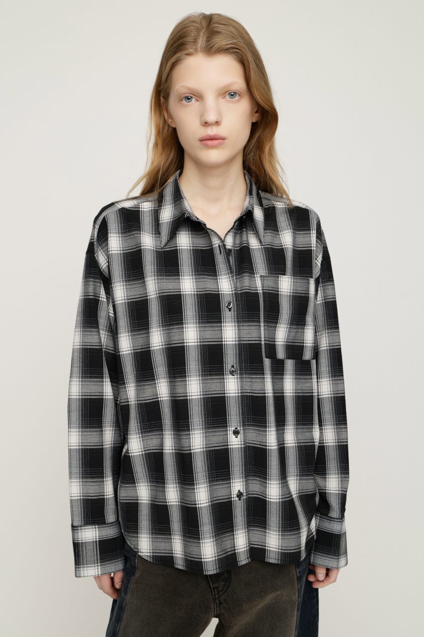 LOOSE CHECK シャツ M/BLK FREE