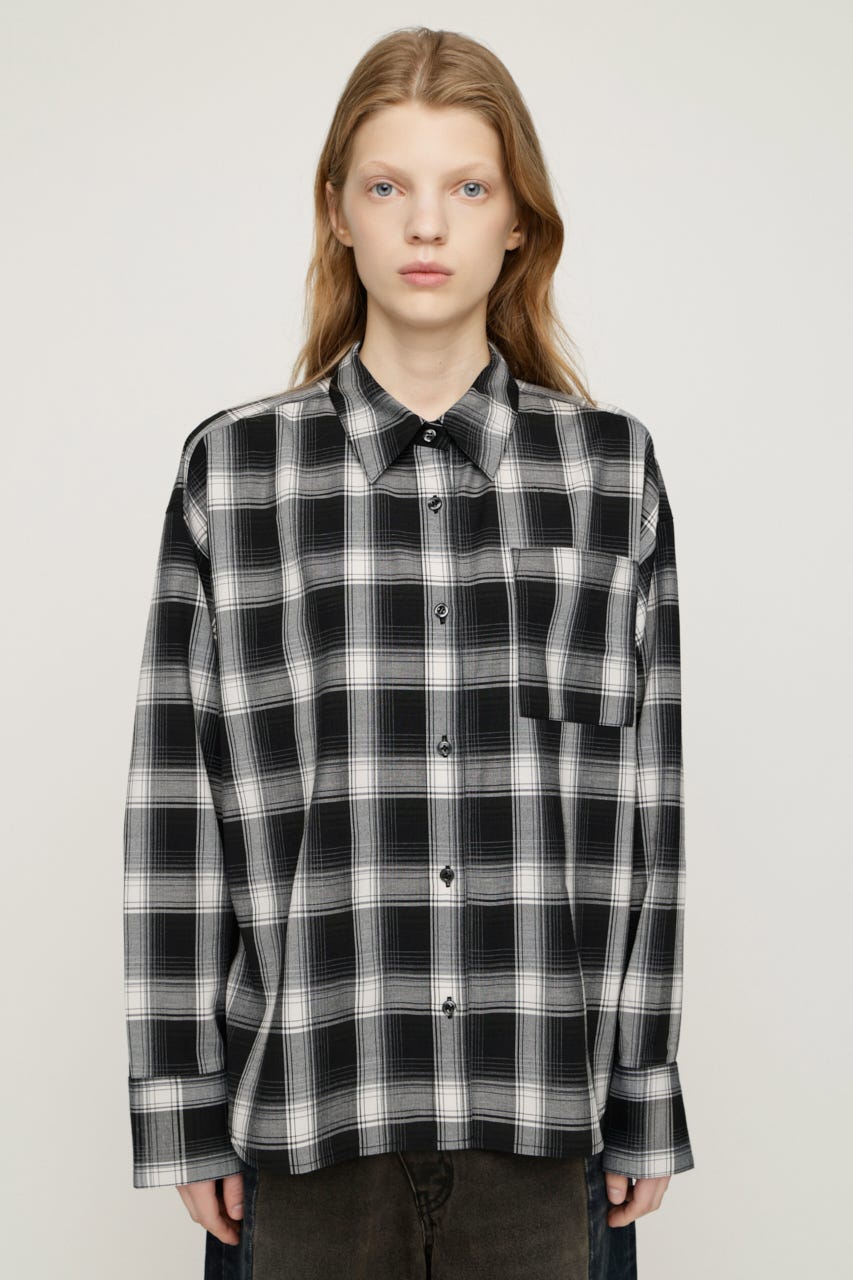 LOOSE CHECK シャツ M/BLK FREE