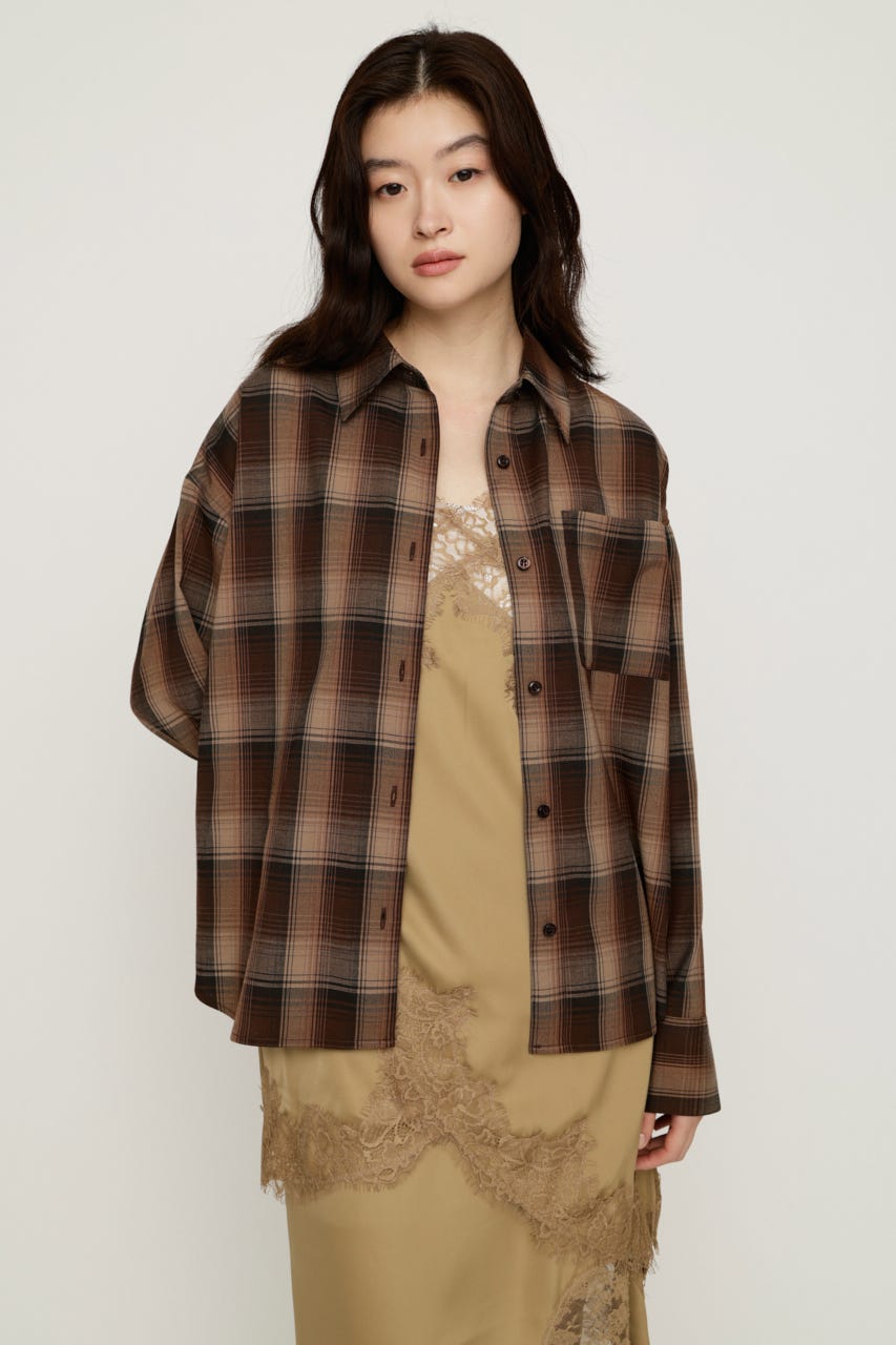 LOOSE CHECK シャツ M/BRN FREE
