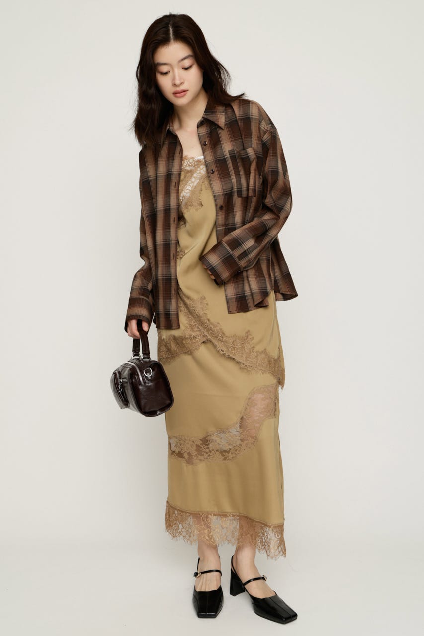 LOOSE CHECK シャツ M/BRN FREE