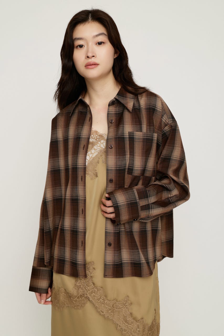 LOOSE CHECK シャツ M/BRN FREE