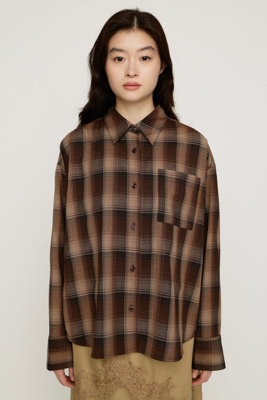 LOOSE CHECK シャツ M/BRN FREE