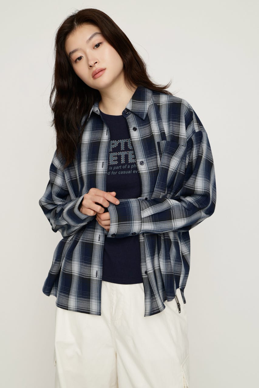 LOOSE CHECK シャツ M/NVY FREE