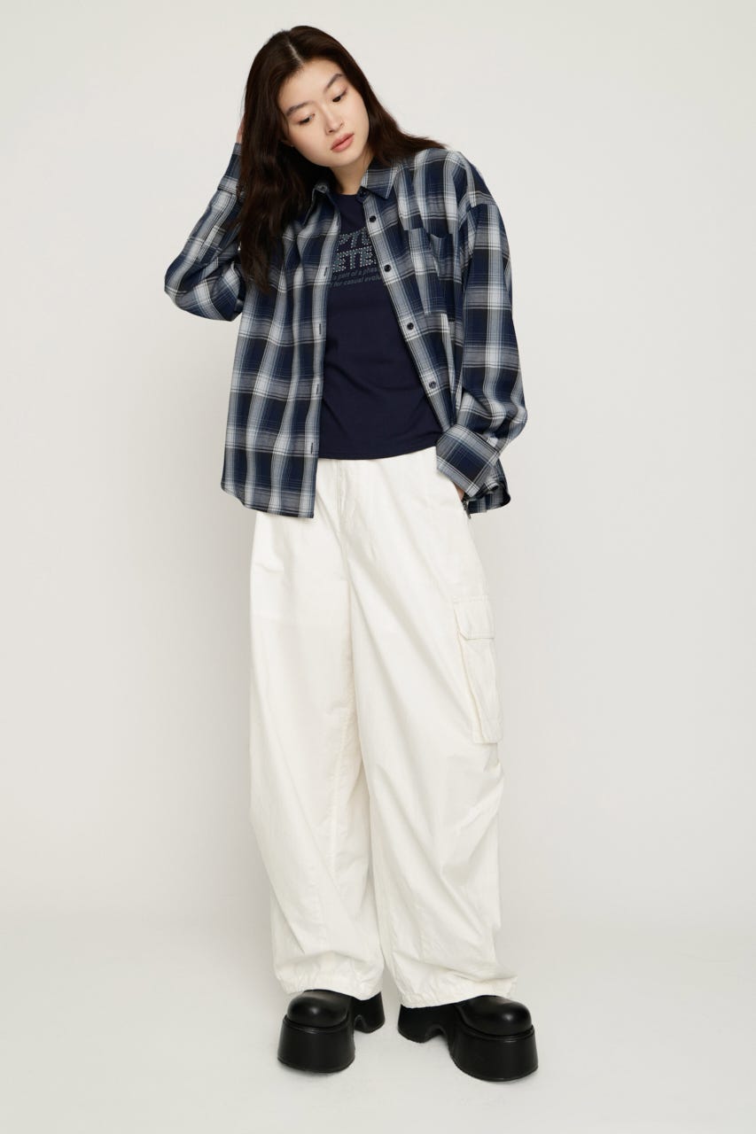LOOSE CHECK シャツ M/NVY FREE