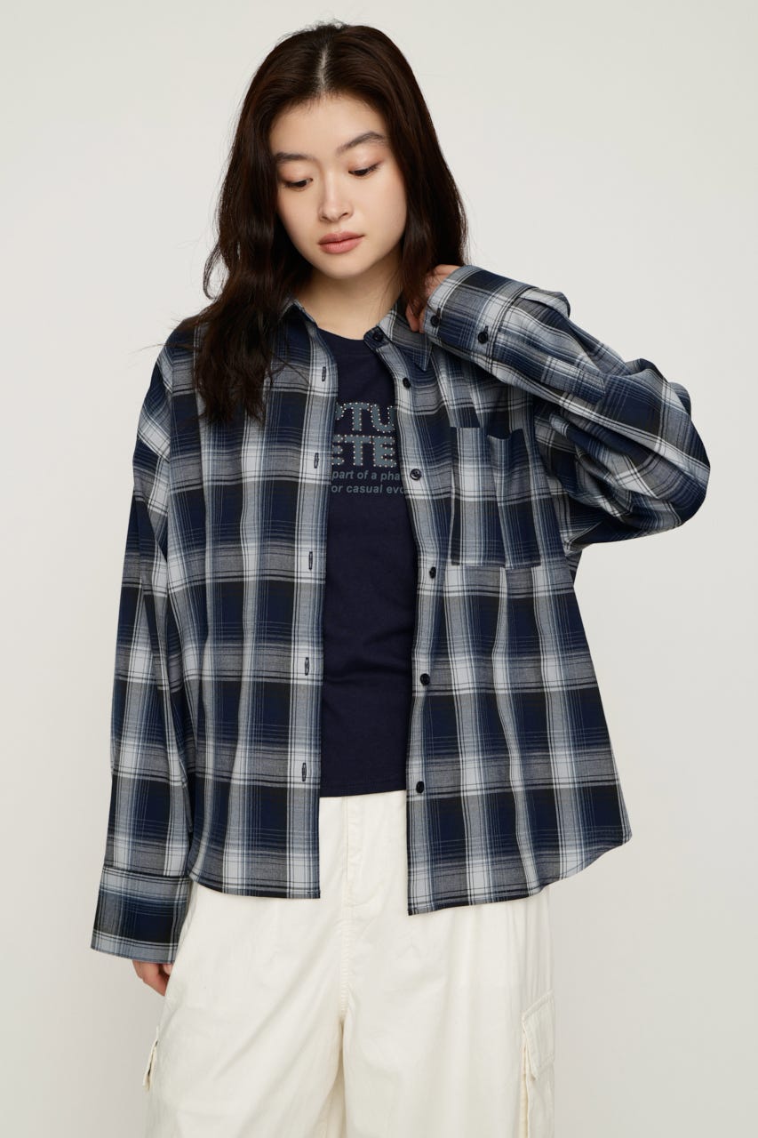 LOOSE CHECK シャツ M/NVY FREE