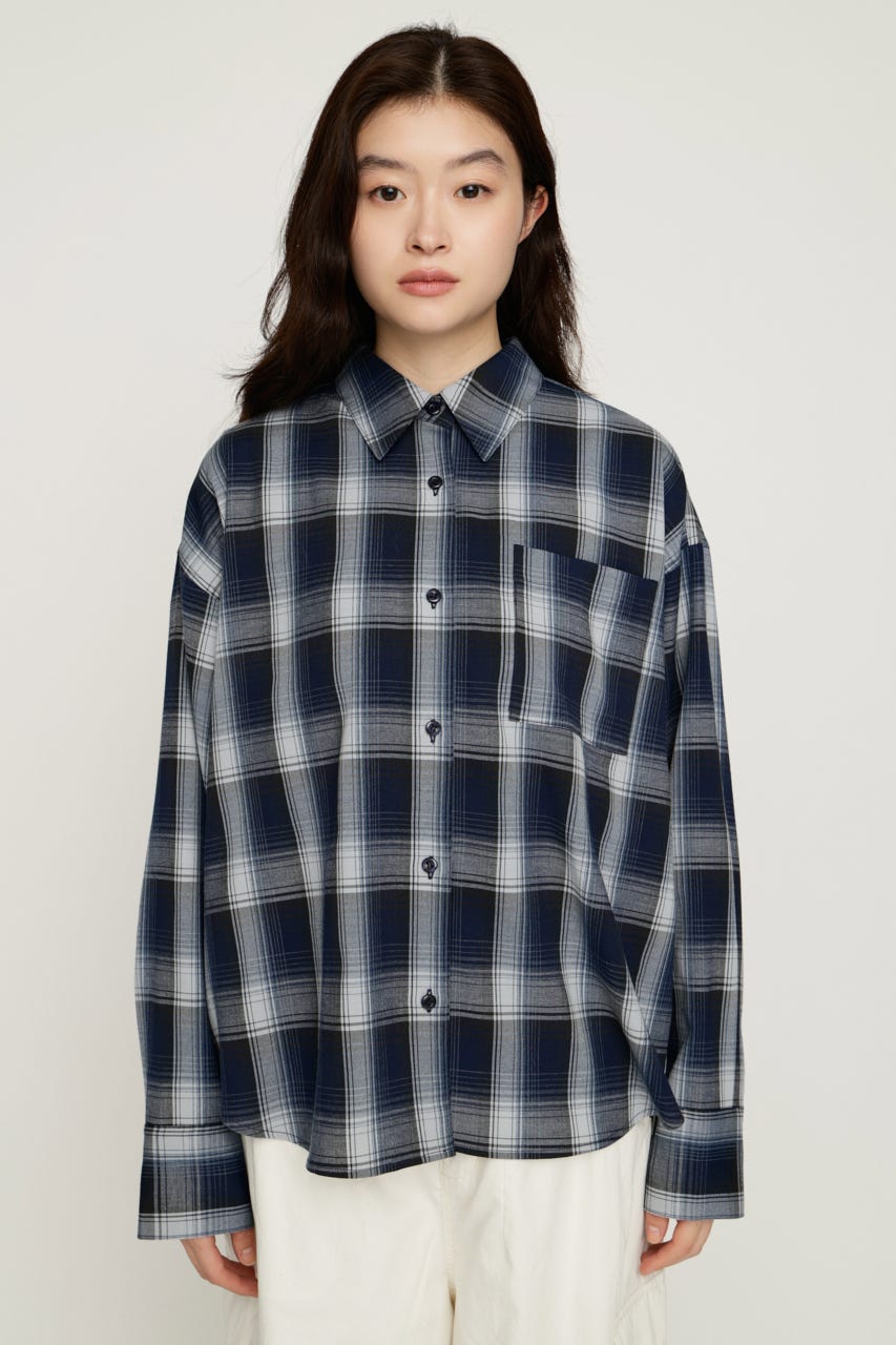 LOOSE CHECK シャツ M/NVY FREE