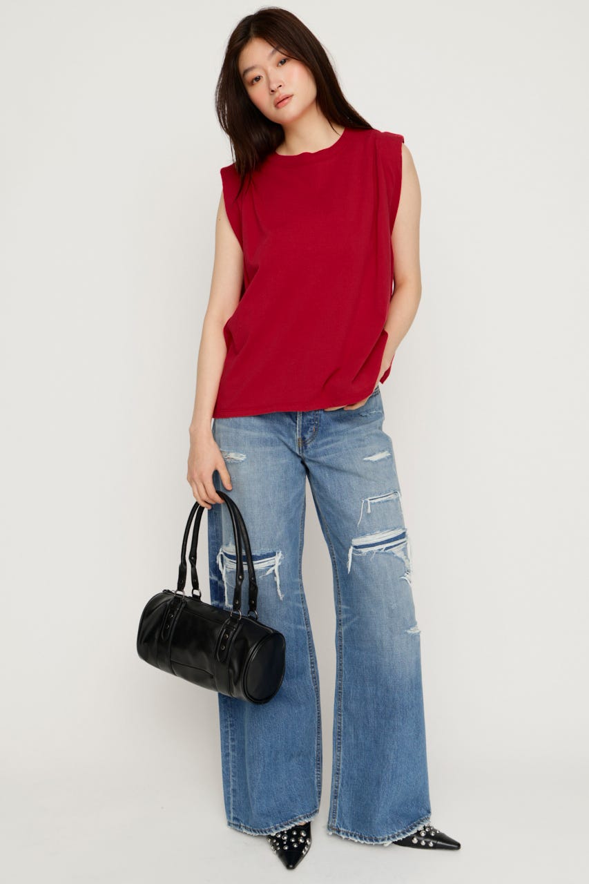 ROLL UP TUCK トップス RED FREE
