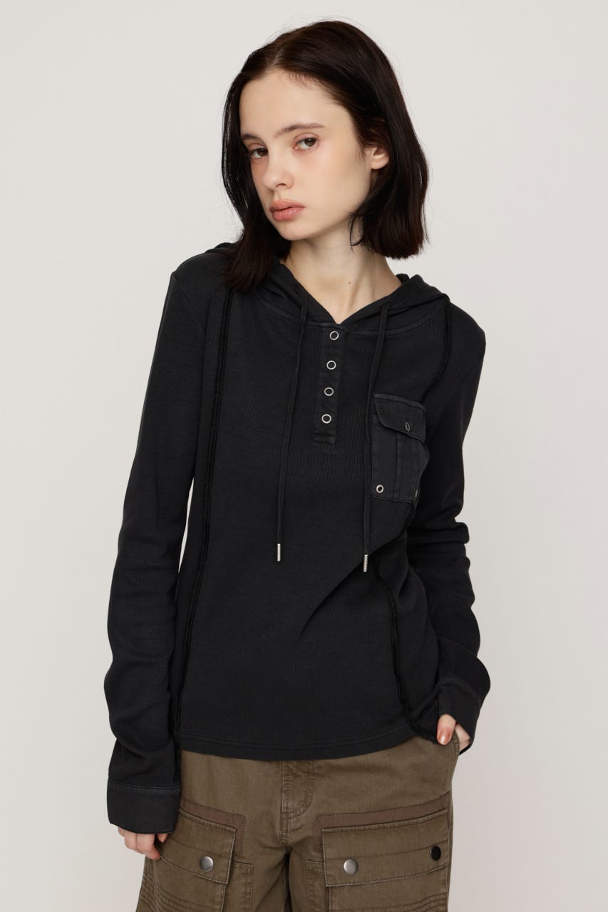 HENLEY HOOD トップス BLK FREE