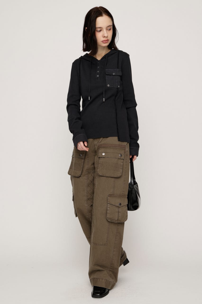 HENLEY HOOD トップス BLK FREE