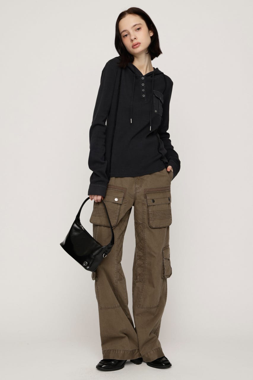 HENLEY HOOD トップス BLK FREE