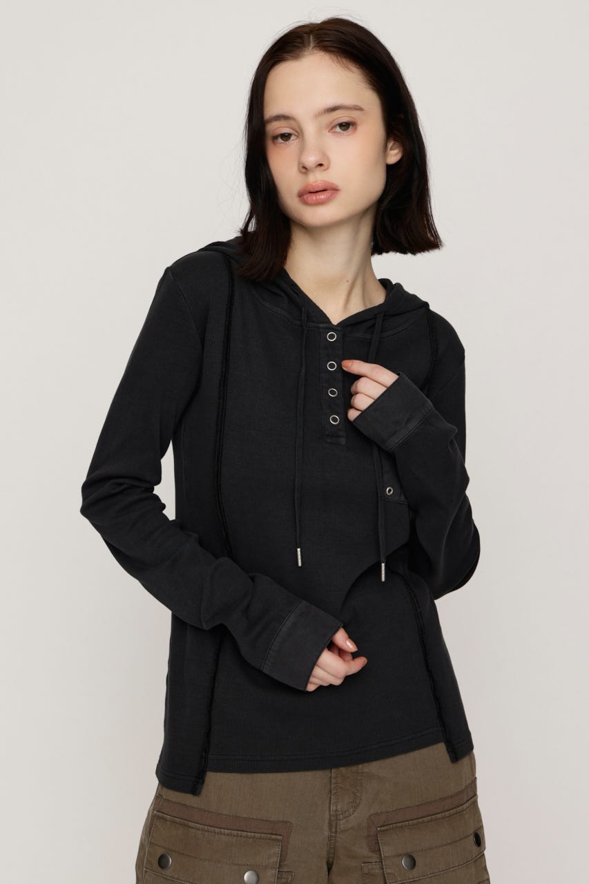 HENLEY HOOD トップス BLK FREE