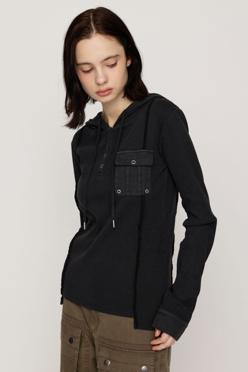 HENLEY HOOD トップス BLK FREE