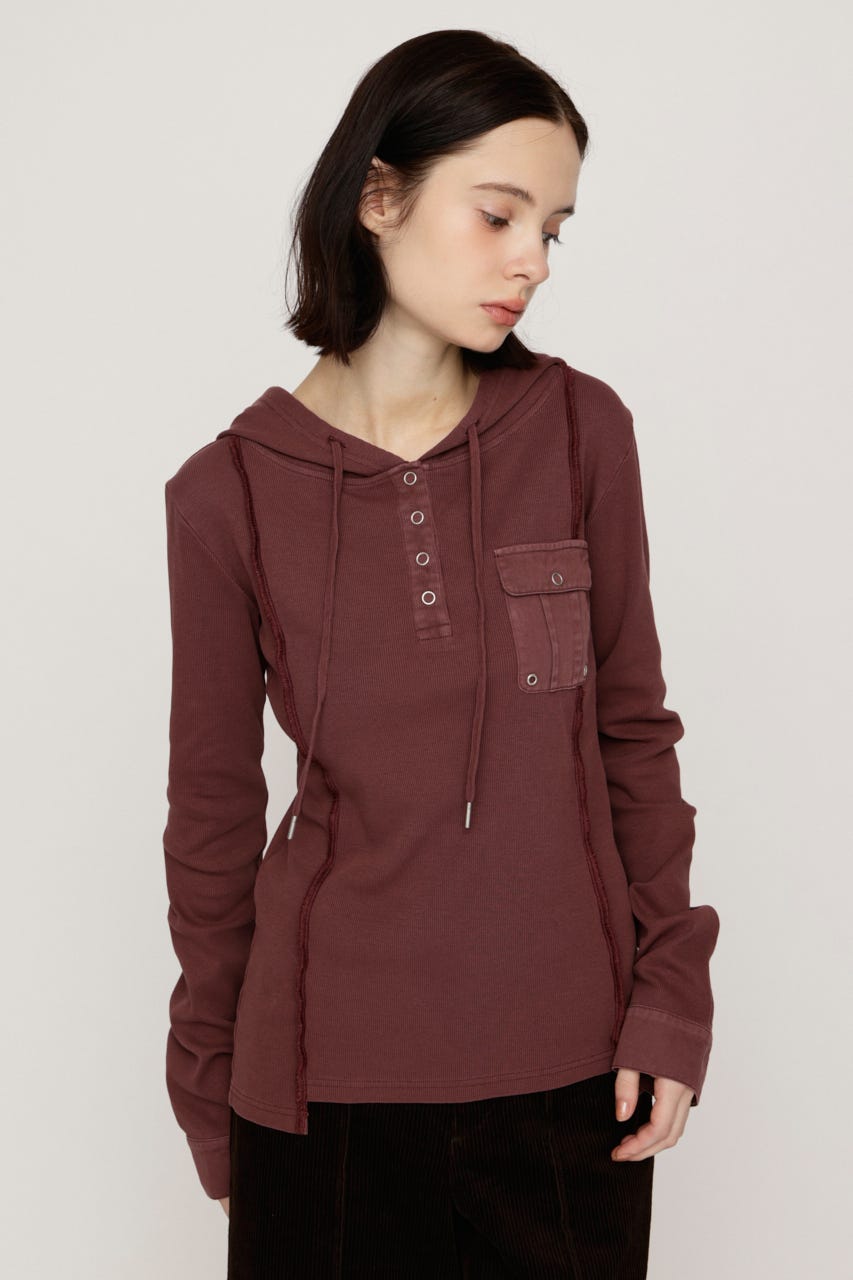 HENLEY HOOD トップス D/RED FREE