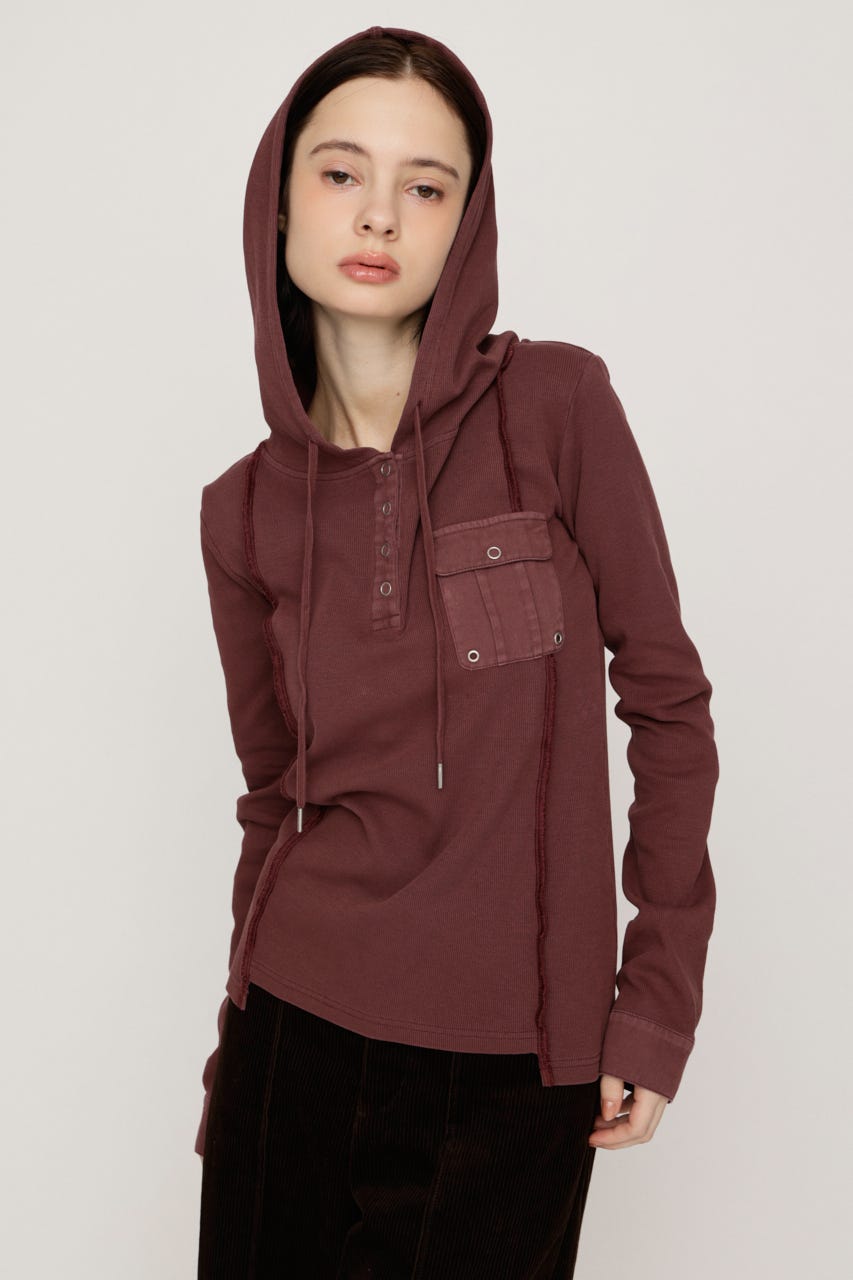 HENLEY HOOD トップス D/RED FREE