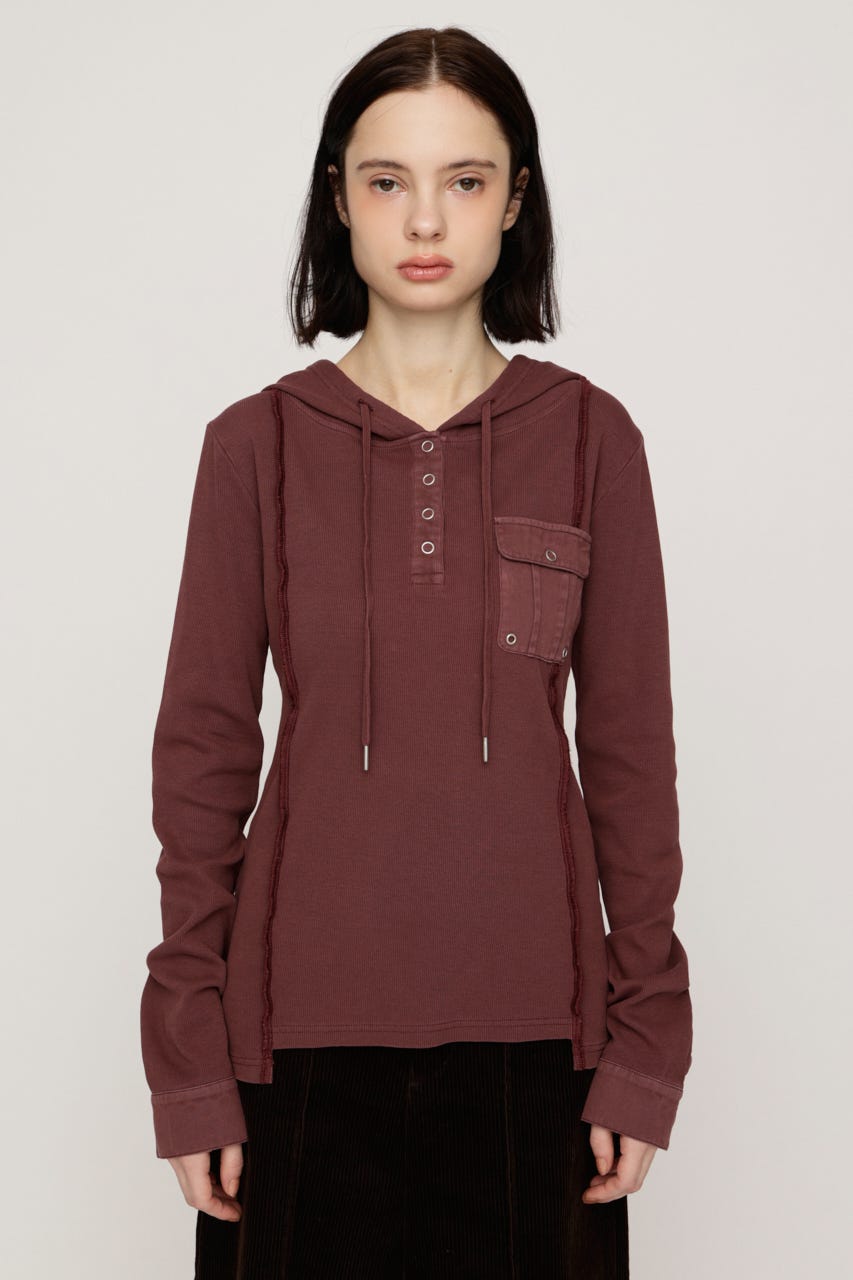 HENLEY HOOD トップス D/RED FREE