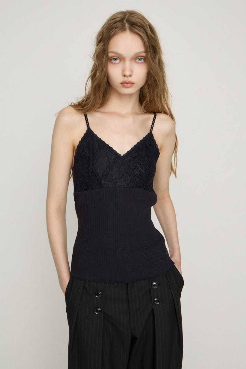 LACE DOCKING CAMI トップス BLK FREE