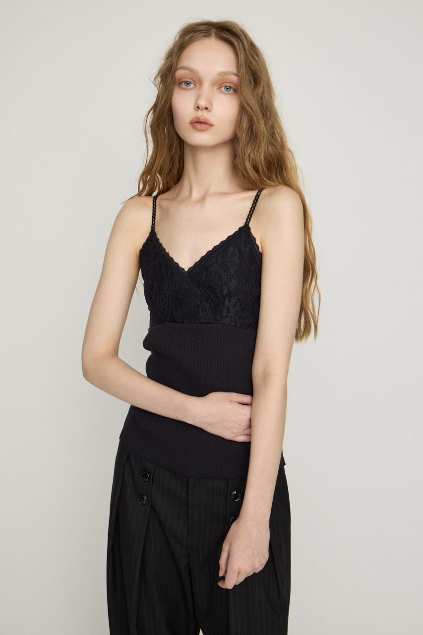 LACE DOCKING CAMI トップス BLK FREE