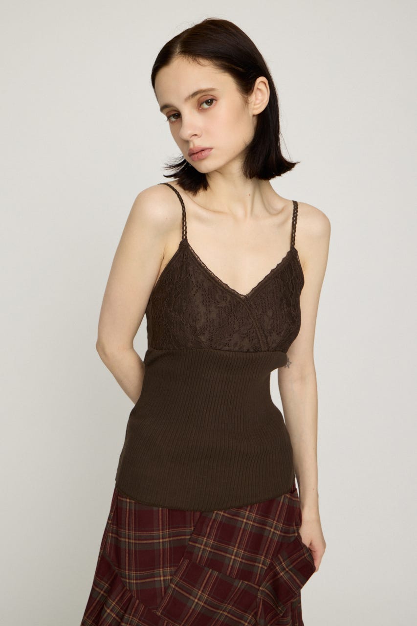 LACE DOCKING CAMI トップス BRN FREE