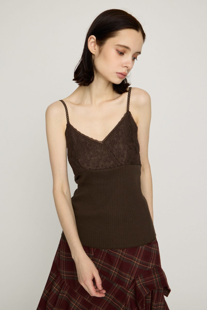 LACE DOCKING CAMI トップス BRN FREE