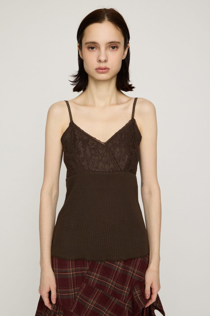 LACE DOCKING CAMI トップス BRN FREE