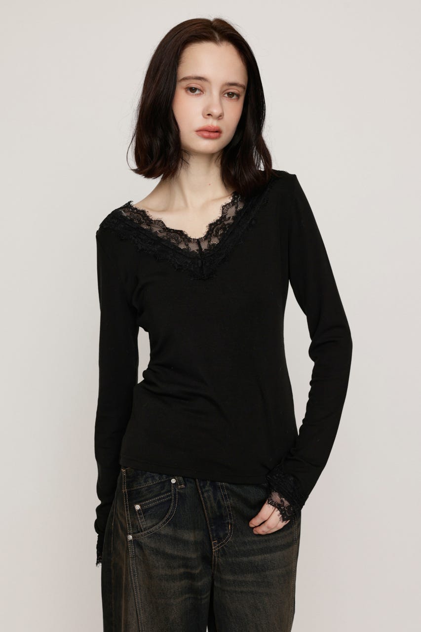 LACE DOCKING トップス BLK FREE