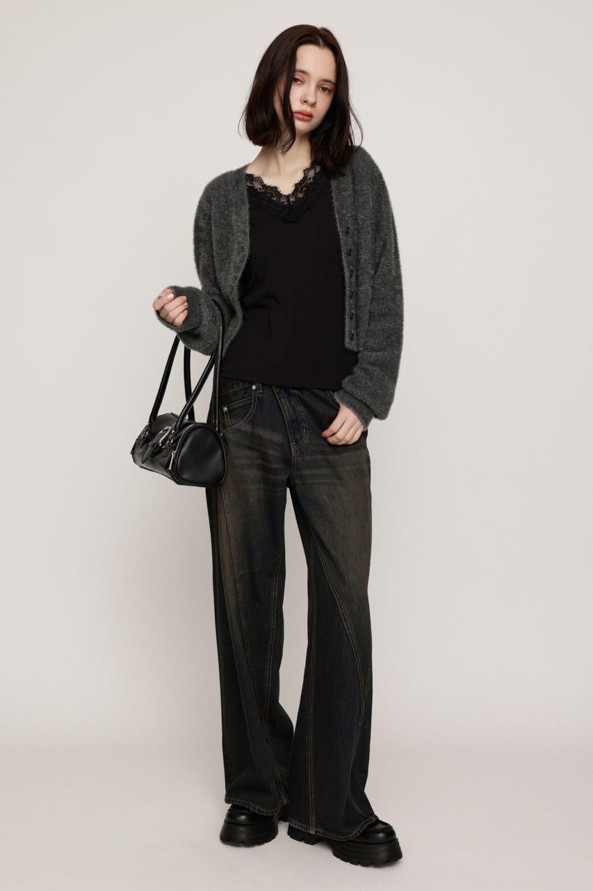 LACE DOCKING トップス BLK FREE