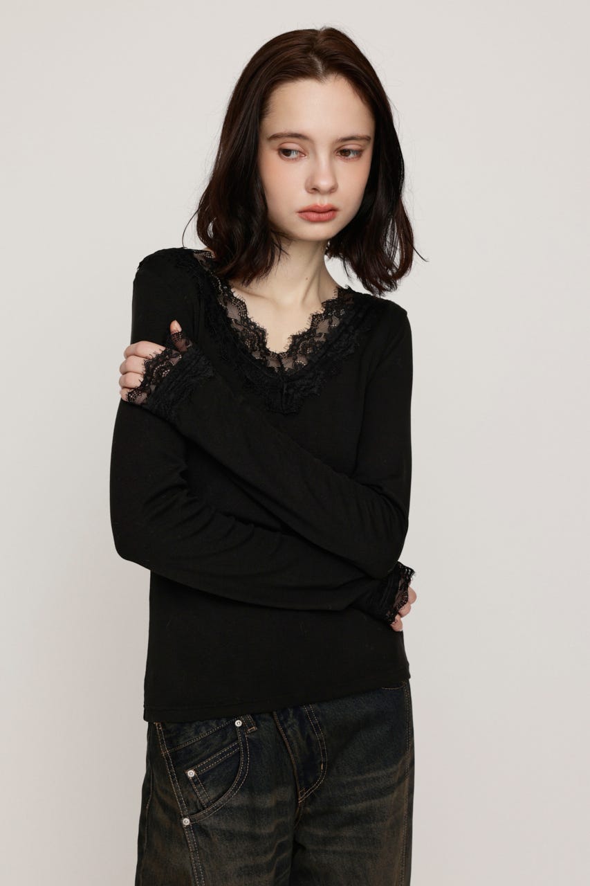 LACE DOCKING トップス BLK FREE