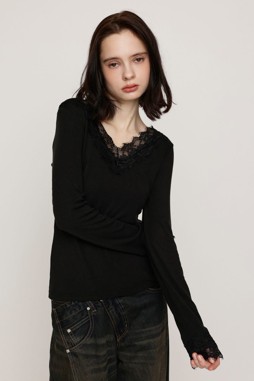 LACE DOCKING トップス BLK FREE