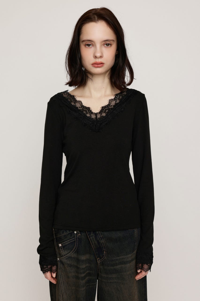 LACE DOCKING トップス BLK FREE