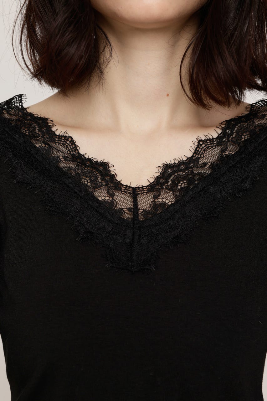 LACE DOCKING トップス BLK FREE
