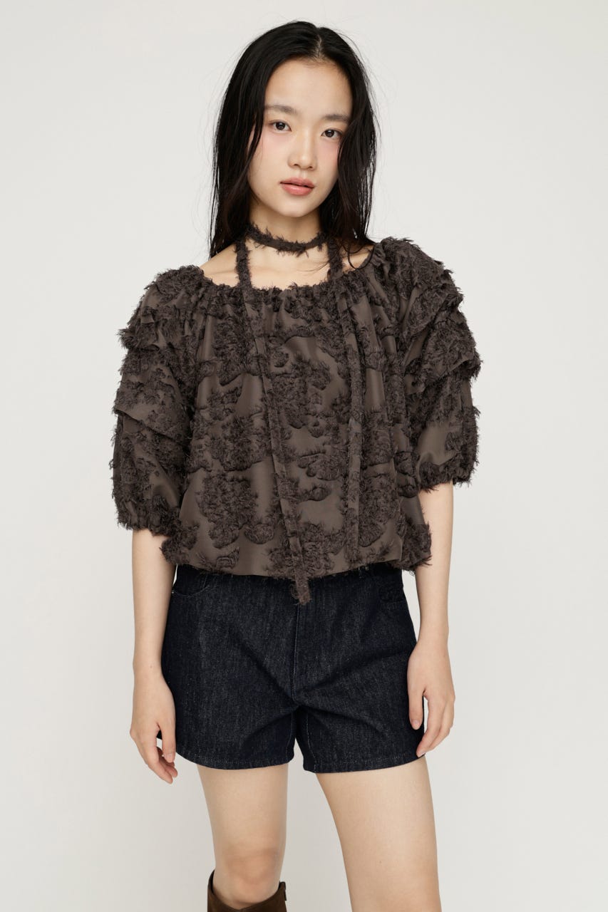 TUCK SLEEVE OFFSHOULDER トップス BRN FREE