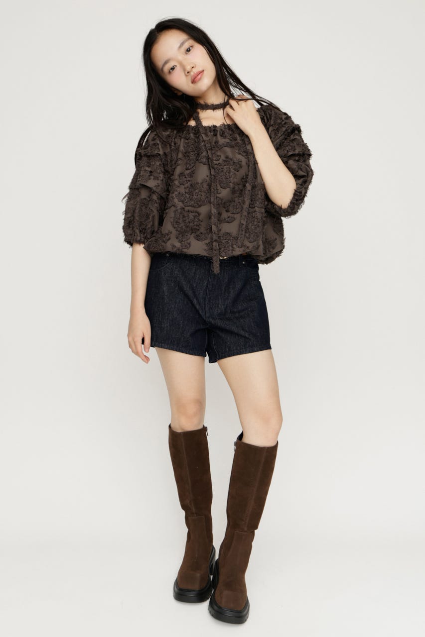 TUCK SLEEVE OFFSHOULDER トップス BRN FREE