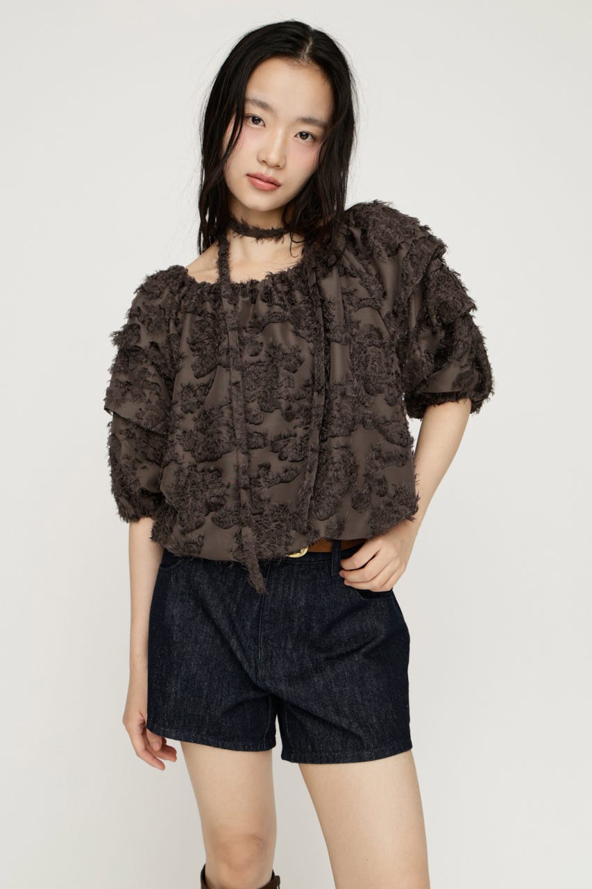 TUCK SLEEVE OFFSHOULDER トップス BRN FREE