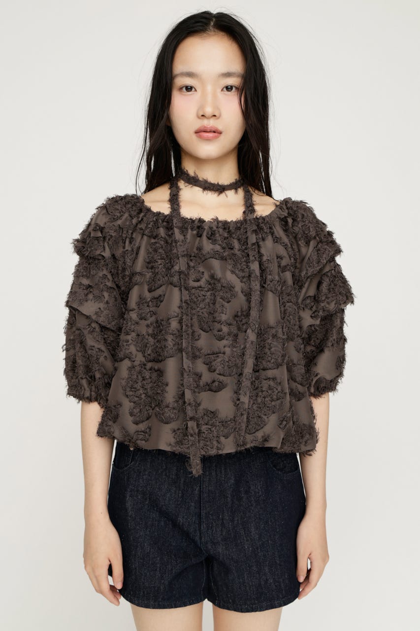 TUCK SLEEVE OFFSHOULDER トップス BRN FREE