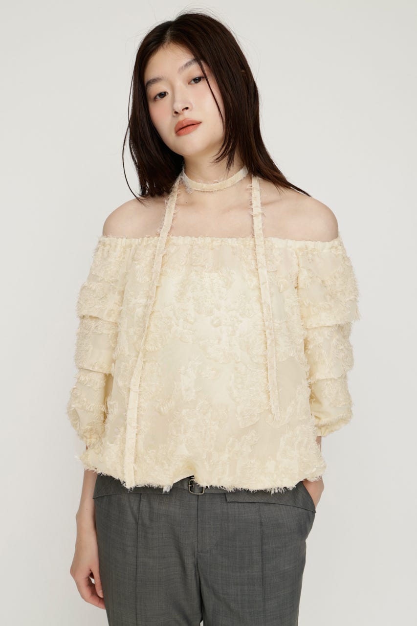 TUCK SLEEVE OFFSHOULDER トップス IVOY FREE