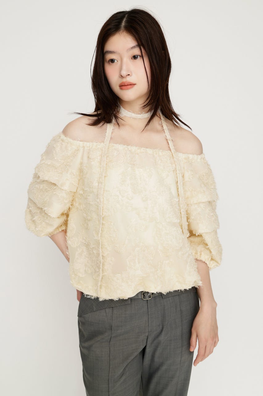 TUCK SLEEVE OFFSHOULDER トップス IVOY FREE
