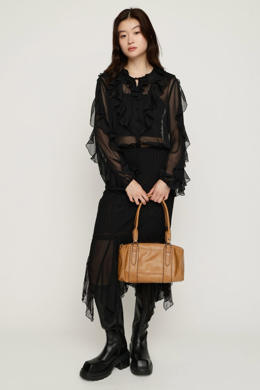 RIBBON FRILL ブラウス BLK FREE