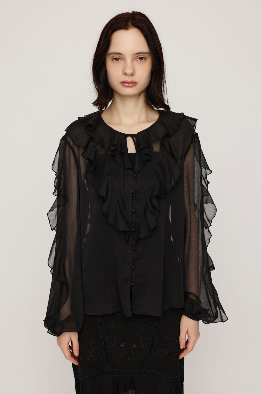 RIBBON FRILL ブラウス BLK FREE