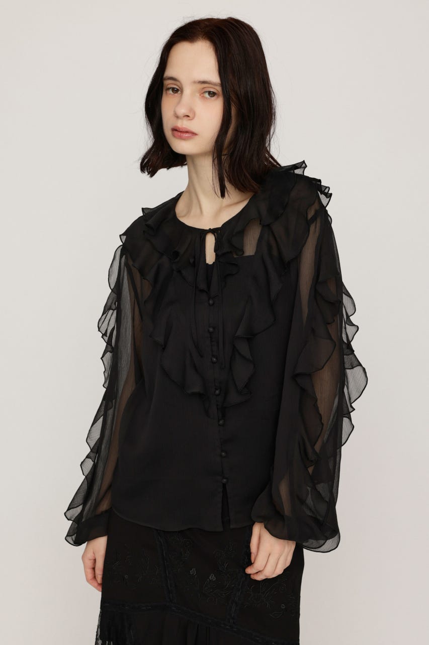 RIBBON FRILL ブラウス BLK FREE