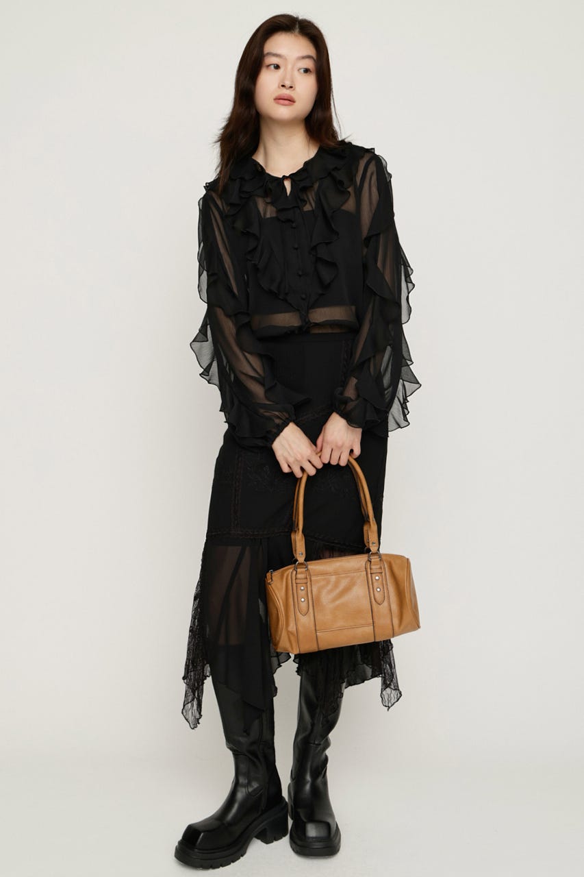 RIBBON FRILL ブラウス BLK FREE