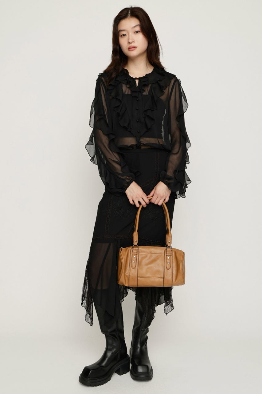 RIBBON FRILL ブラウス BLK FREE