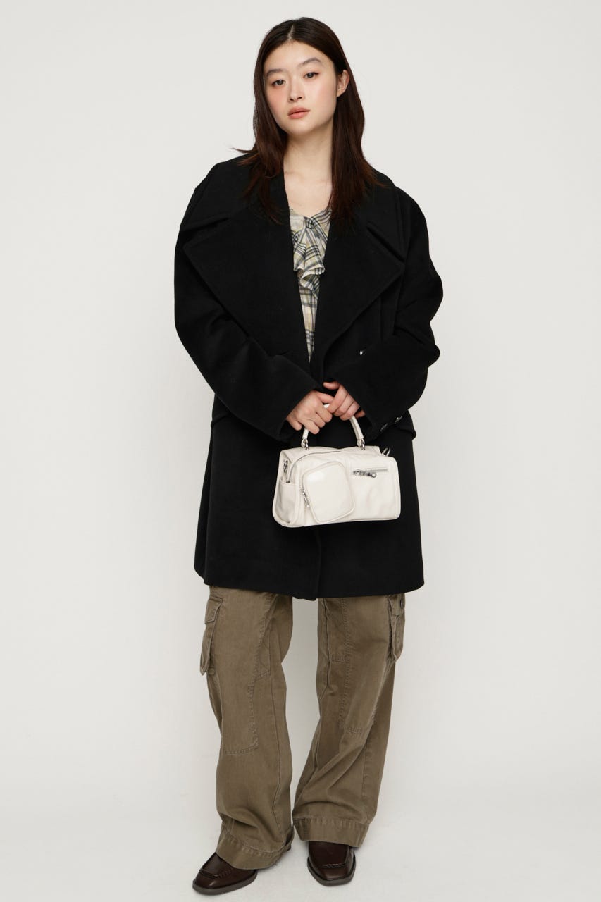 BIG COLLAR DOUBLE MIDI コート BLK FREE