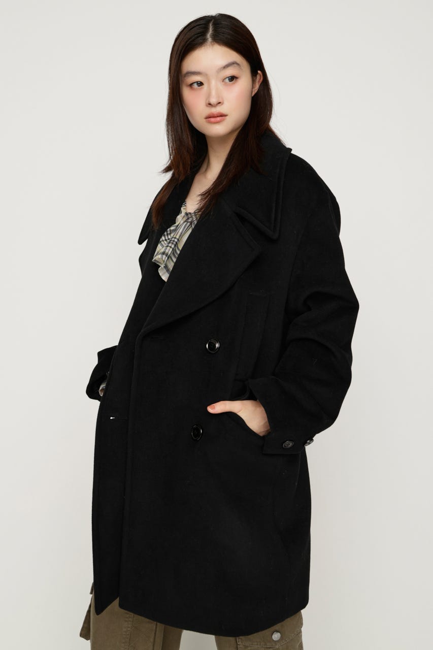 BIG COLLAR DOUBLE MIDI コート BLK FREE