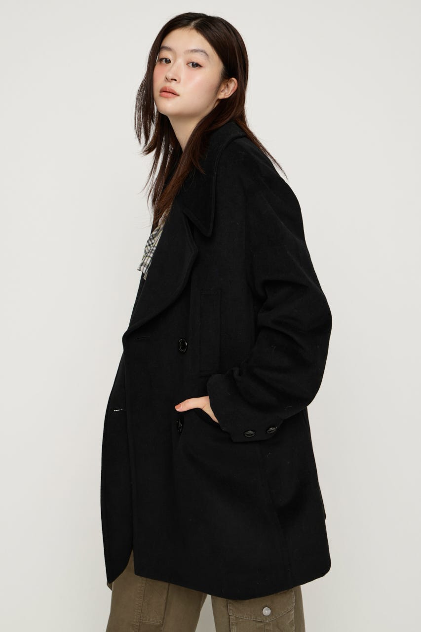 BIG COLLAR DOUBLE MIDI コート BLK FREE