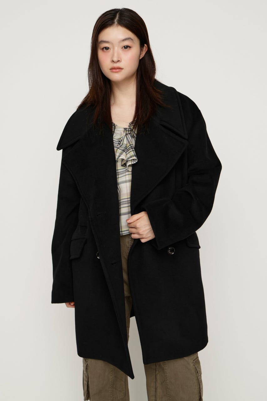 BIG COLLAR DOUBLE MIDI コート BLK FREE