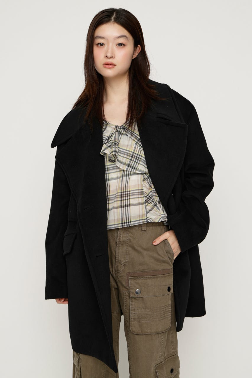 BIG COLLAR DOUBLE MIDI コート BLK FREE