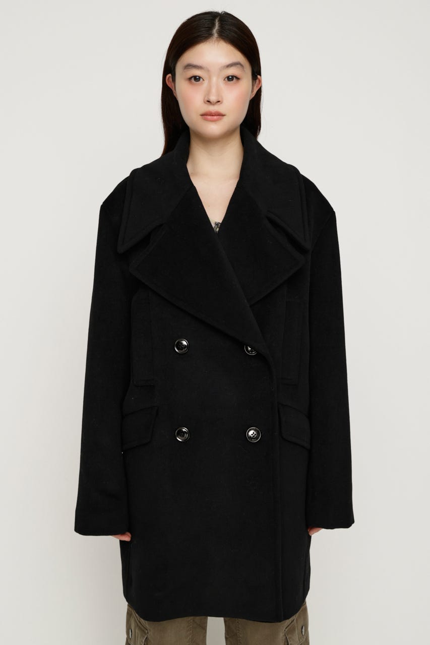 BIG COLLAR DOUBLE MIDI コート BLK FREE