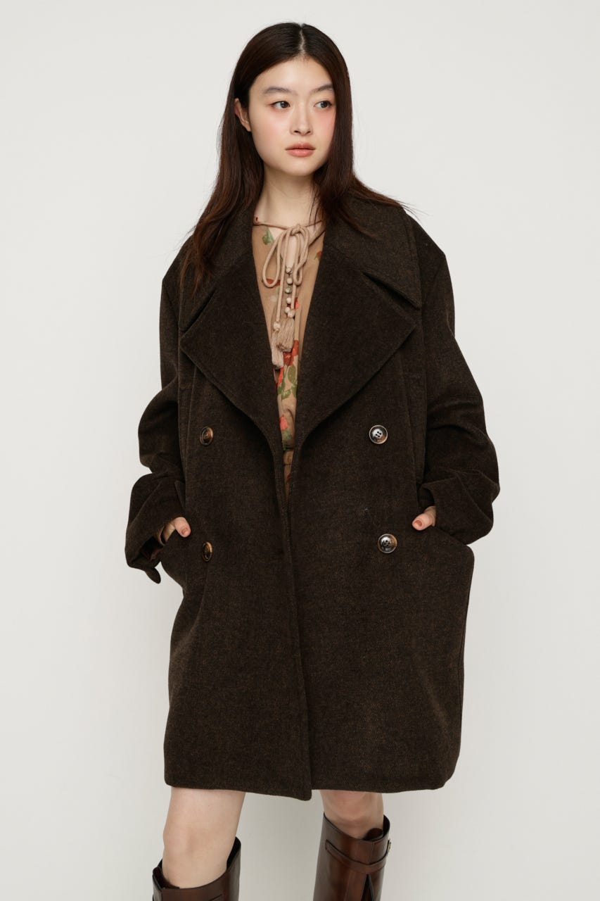 BIG COLLAR DOUBLE MIDI コート BRN FREE