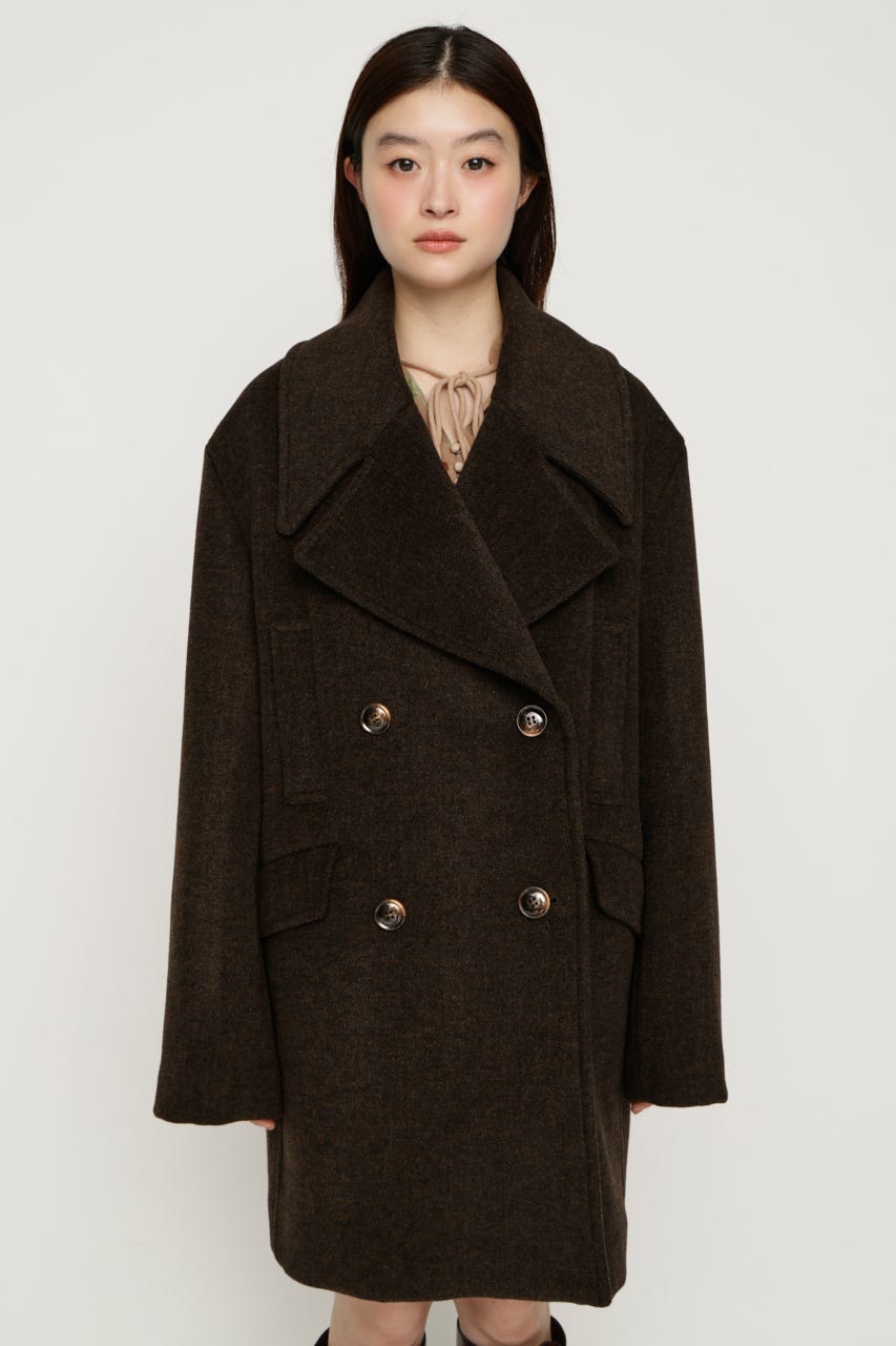 BIG COLLAR DOUBLE MIDI コート BRN FREE