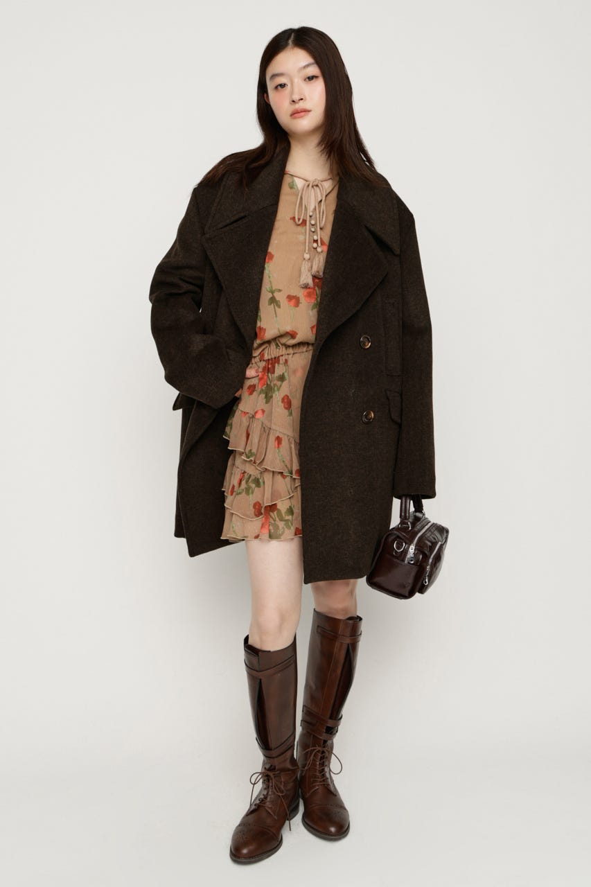 BIG COLLAR DOUBLE MIDI コート BRN FREE